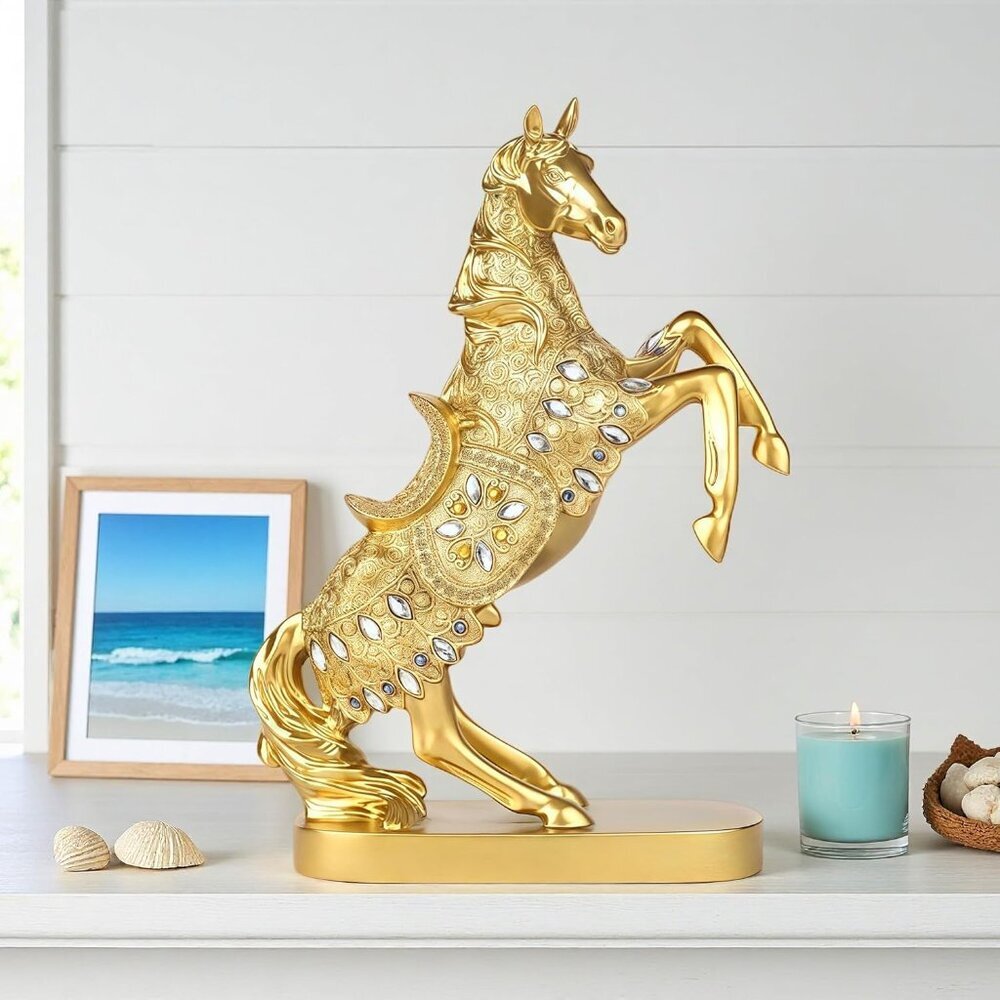 Gold Horse Standing Figurine Creative Statue Decorative Home & Office Figurine - Picture 7 of 7
